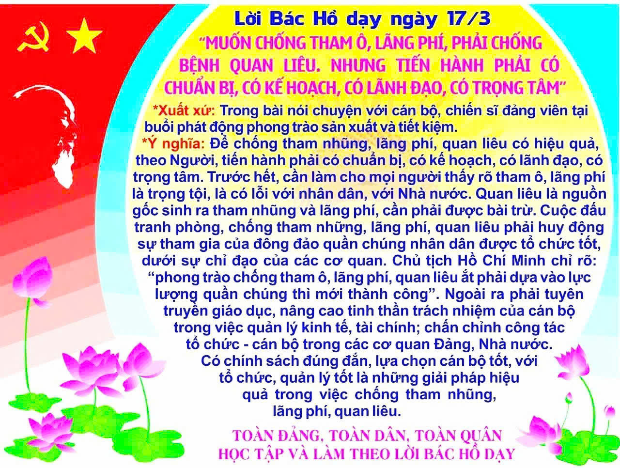 MỖI NGÀY MỘT LỜI BÁC HỒ DẠY - NGÀY 17 THÁNG 03