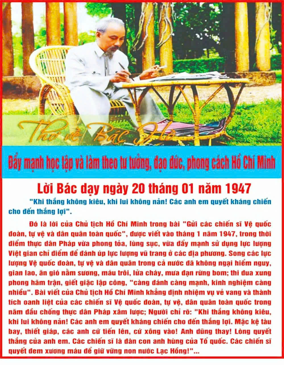 MỖI NGÀY MỘT LỜI BÁC HỒ DẠY - NGÀY 20 THÁNG 01