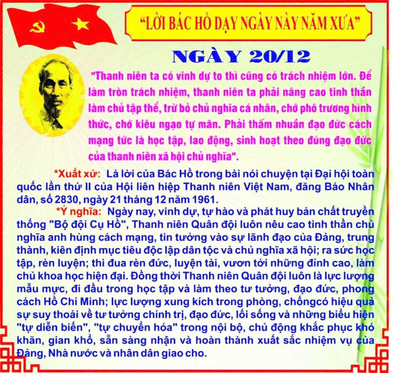 MỖI NGÀY MỘT LỜI BÁC HỒ DẠY-NGÀY 20 THÁNG 12
