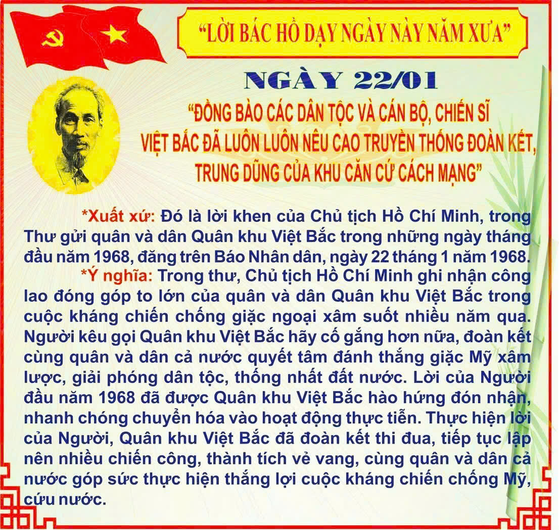 MỖI NGÀY MỘT LỜI BÁC HỒ DẠY - NGÀY 22 THÁNG 01