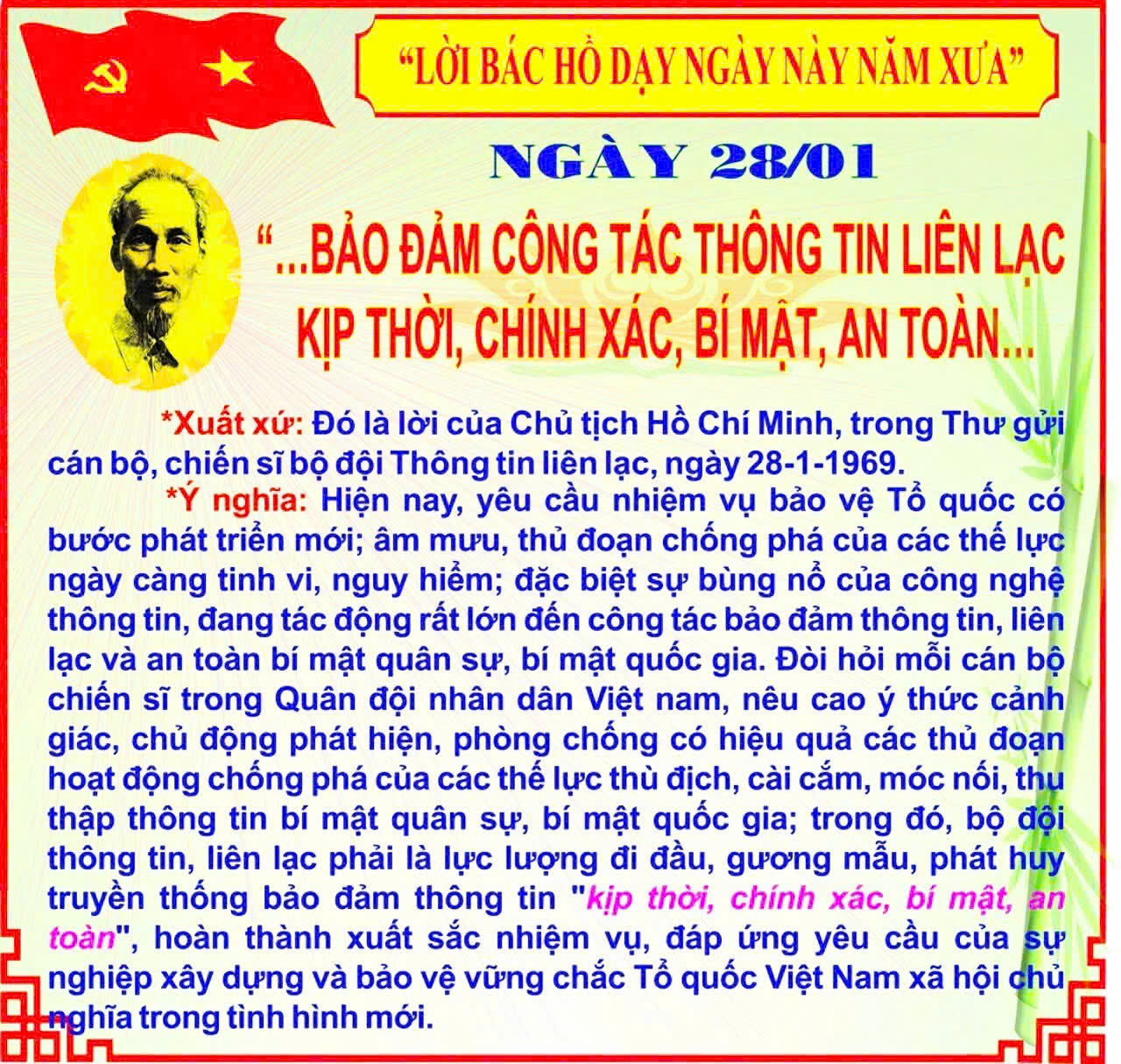 MỖI NGÀY MỘT LỜI BÁC HỒ DẠY - NGÀY 28 THÁNG 01